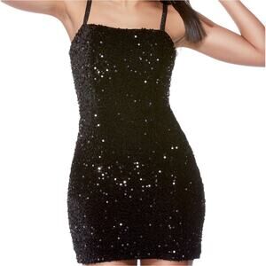 GB Stretch Sequin Mini Slip Dress Black Gianni Bini Juniors Large